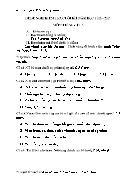 Đề kiểm tra cuối học kì I Tiếng việt lớp 5 - Năm học 2016-2017